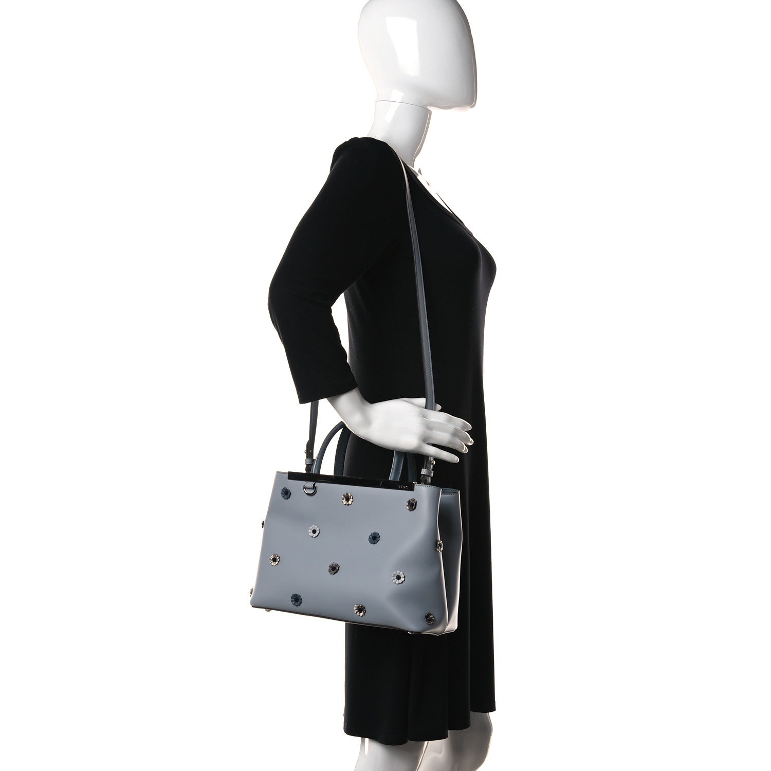 Fendi Vitello Elite Flower Studded Petite 2Jours Tote Grey 2 of 11