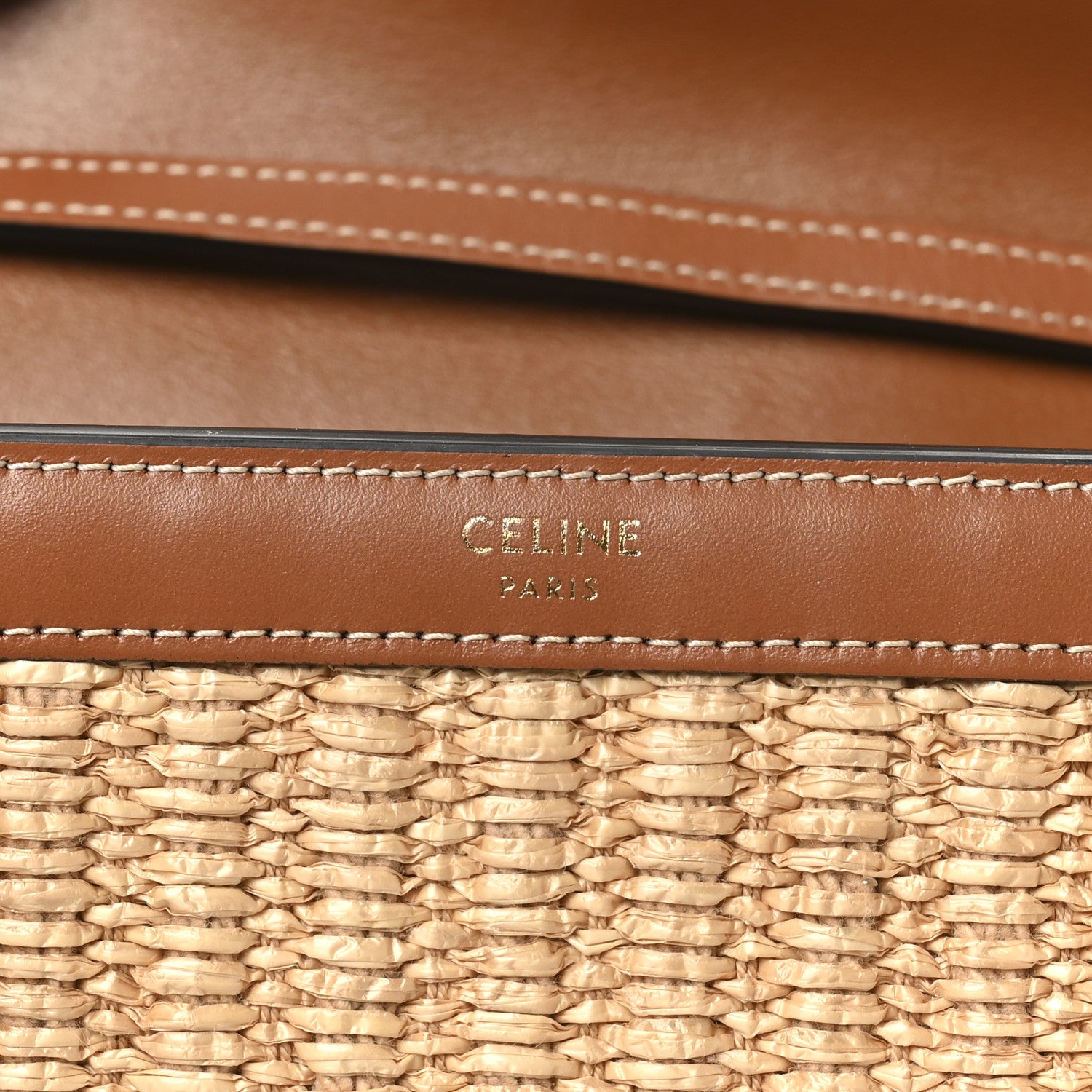 Celine Raffia Calfskin Triomphe Wallet on Strap Natural Tan 6 of 9