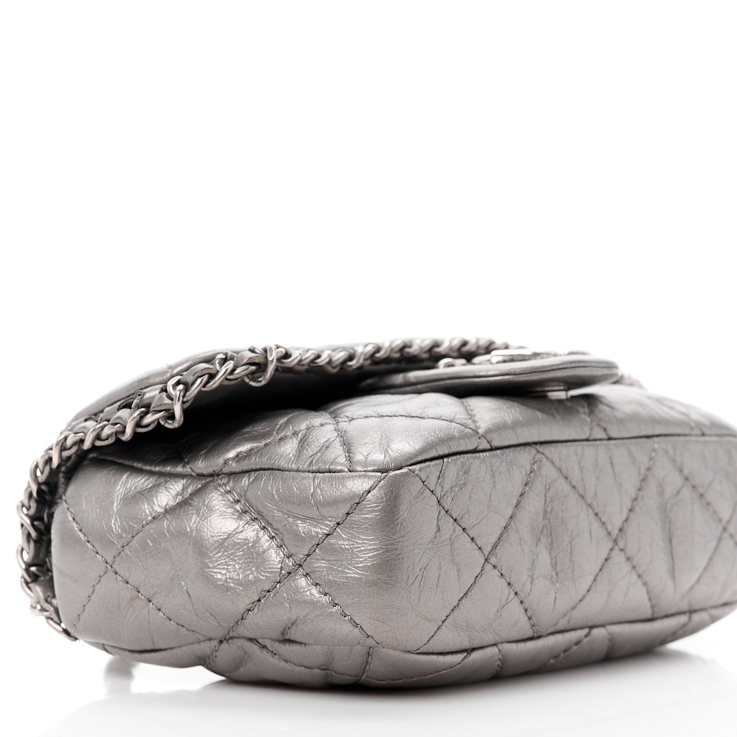 Metallic Calfskin Mini Chain Me Flap Silver
