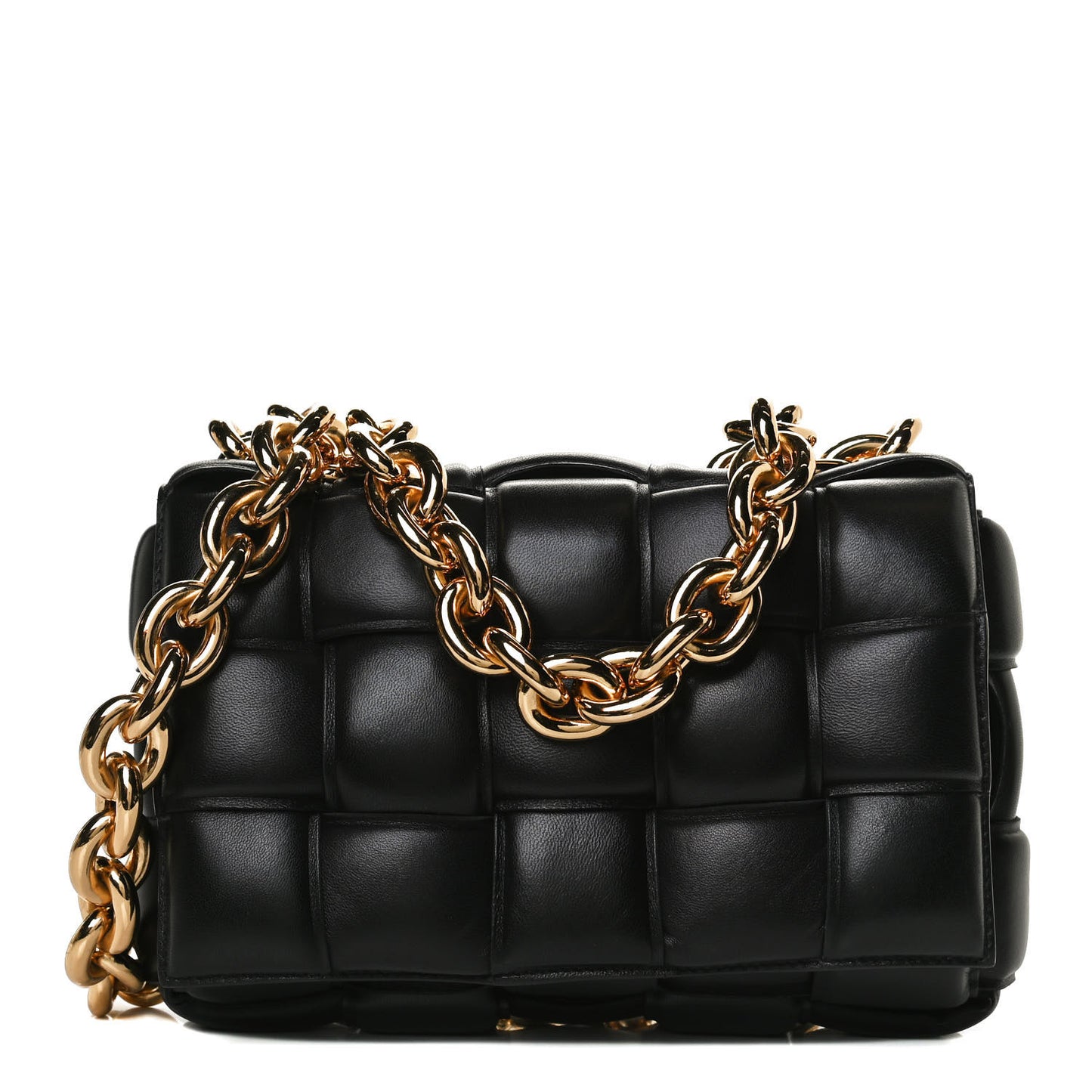 Lambskin Maxi Intreccio Padded Chain Cassette Crossbody Bag Black