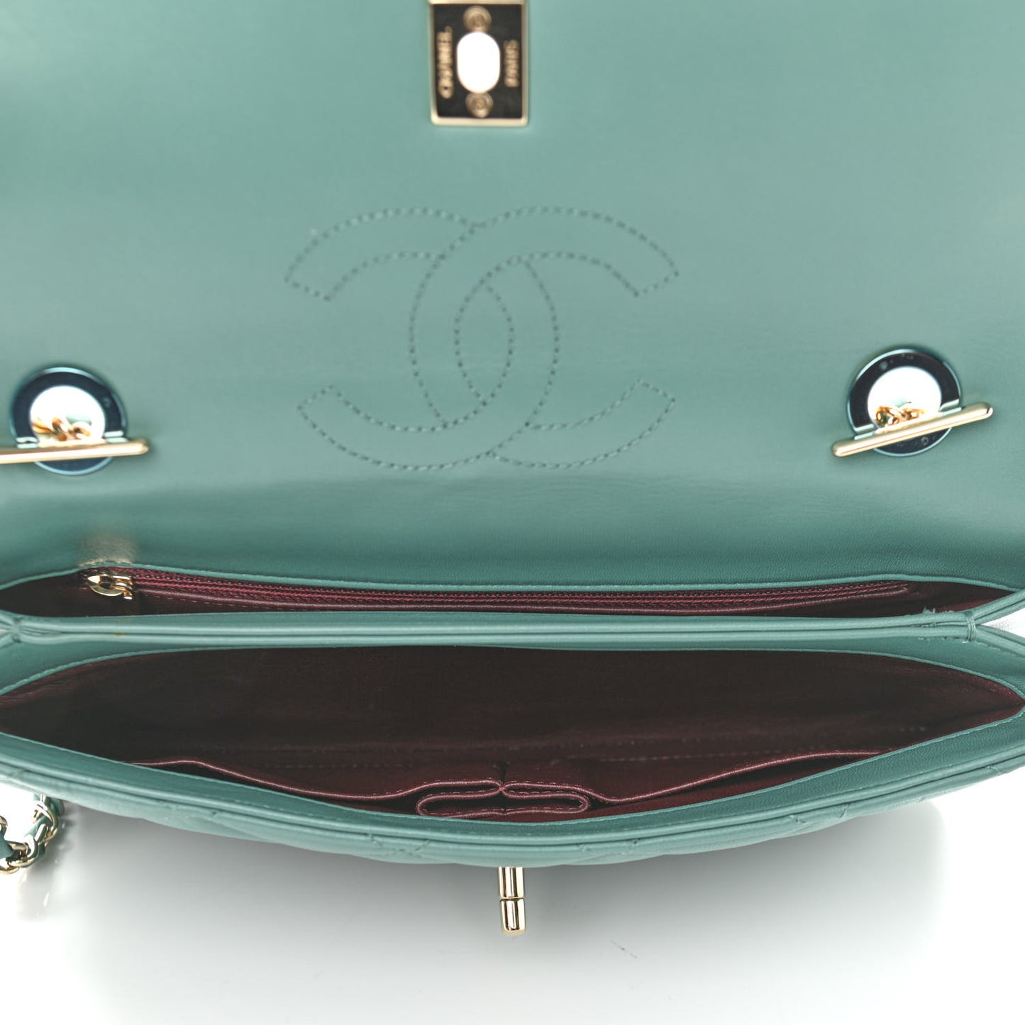 Lambskin Quilted Medium Trendy CC Flap Light Green