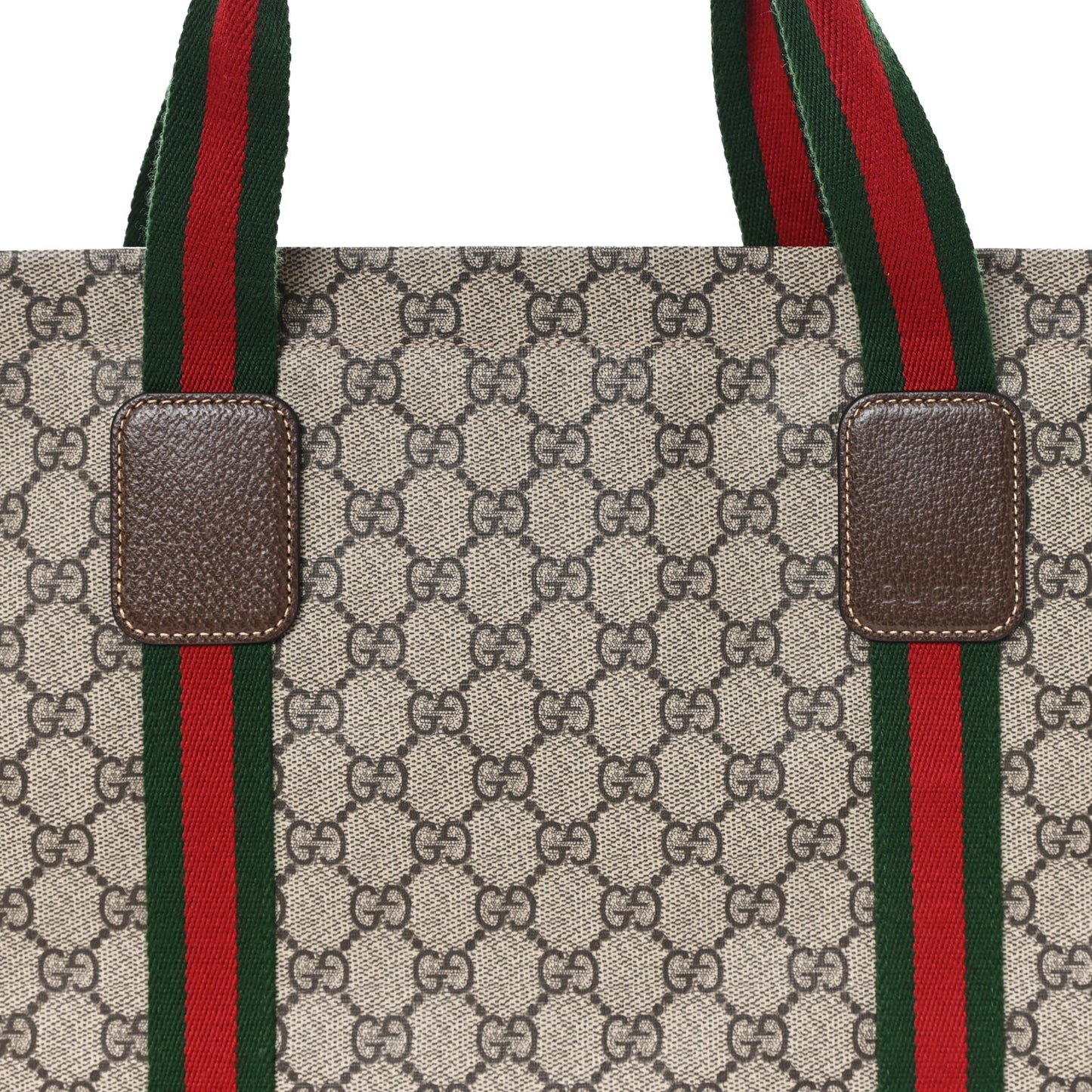 Tender GG Supreme Monogram Textured Dollar Calfskin Web Tote Beige Ebony New Acero