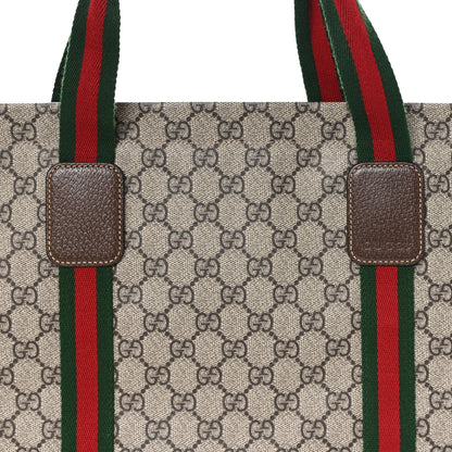 Gucci Tender GG Supreme Monogram Textured Dollar Calfskin Web Tote Beige Ebony New Acero 7 of 9