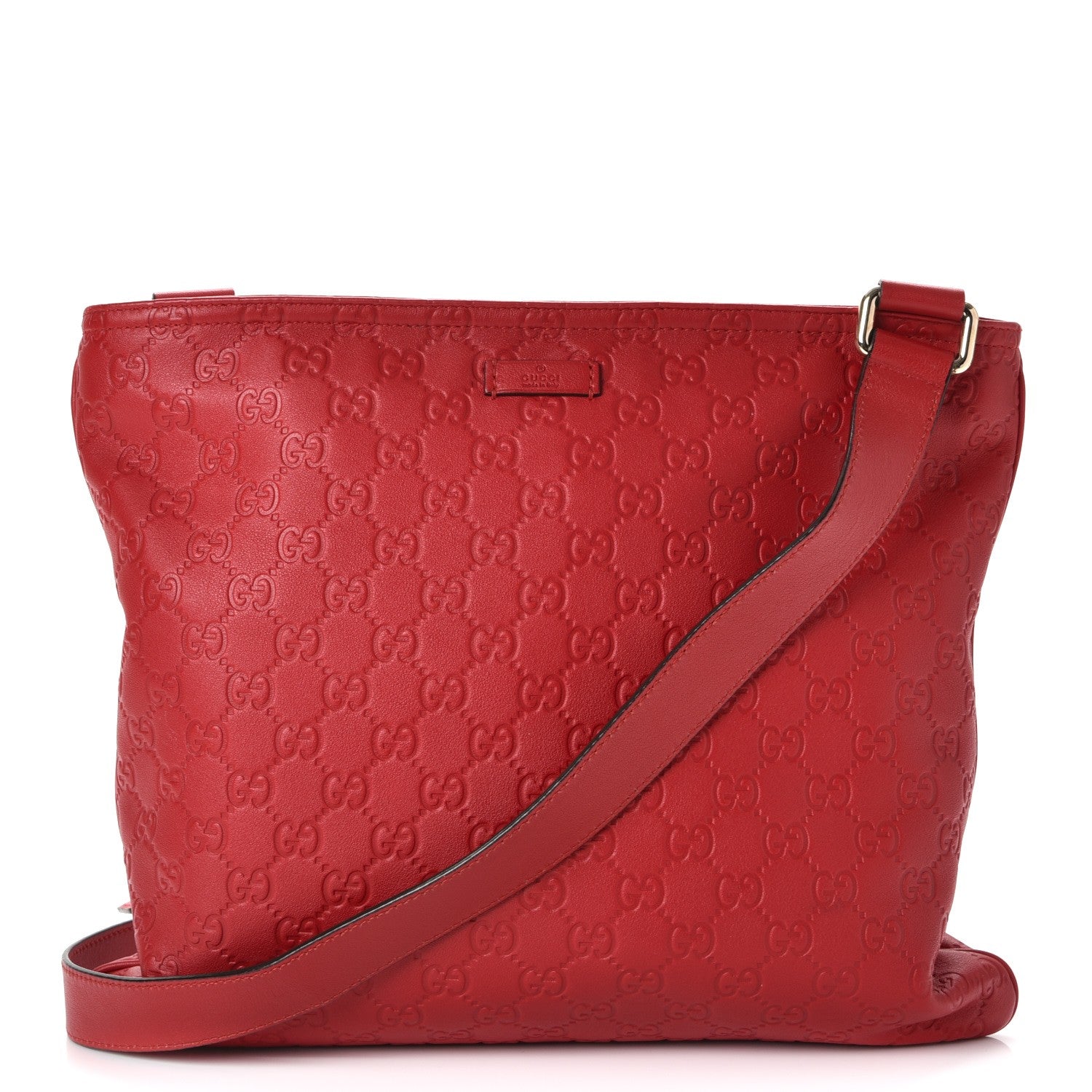 Gucci Guccissima Medium Flat Messenger Bag Red 1 of 10
