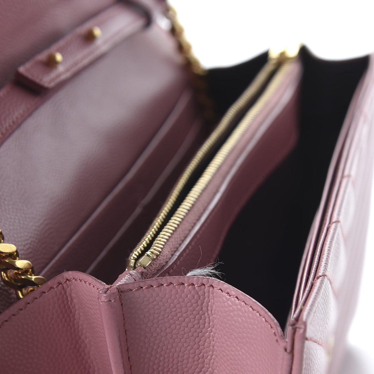 Grain De Poudre Matelasse Chevron Monogram Chain Wallet Dark Rose