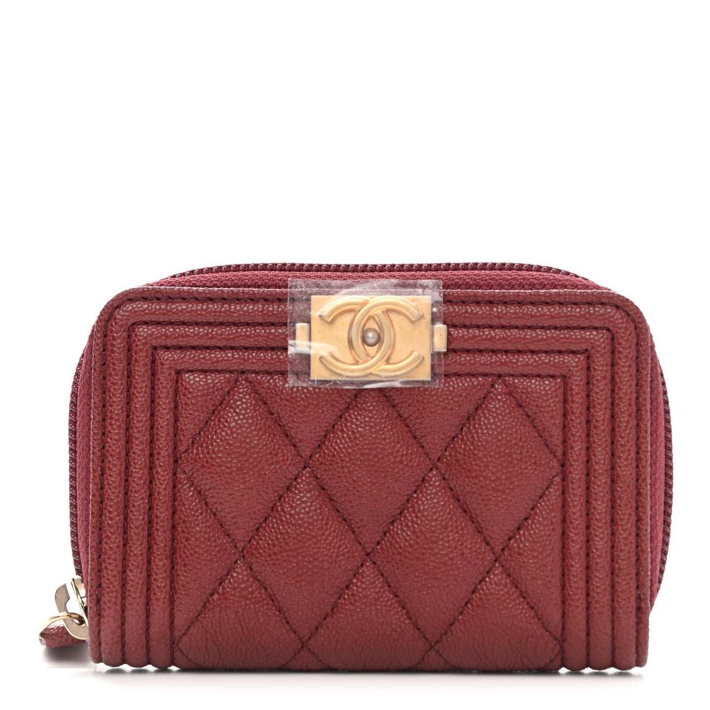 Caviar Quilted Boy Zip Around Coin Purse Wallet Burgundy