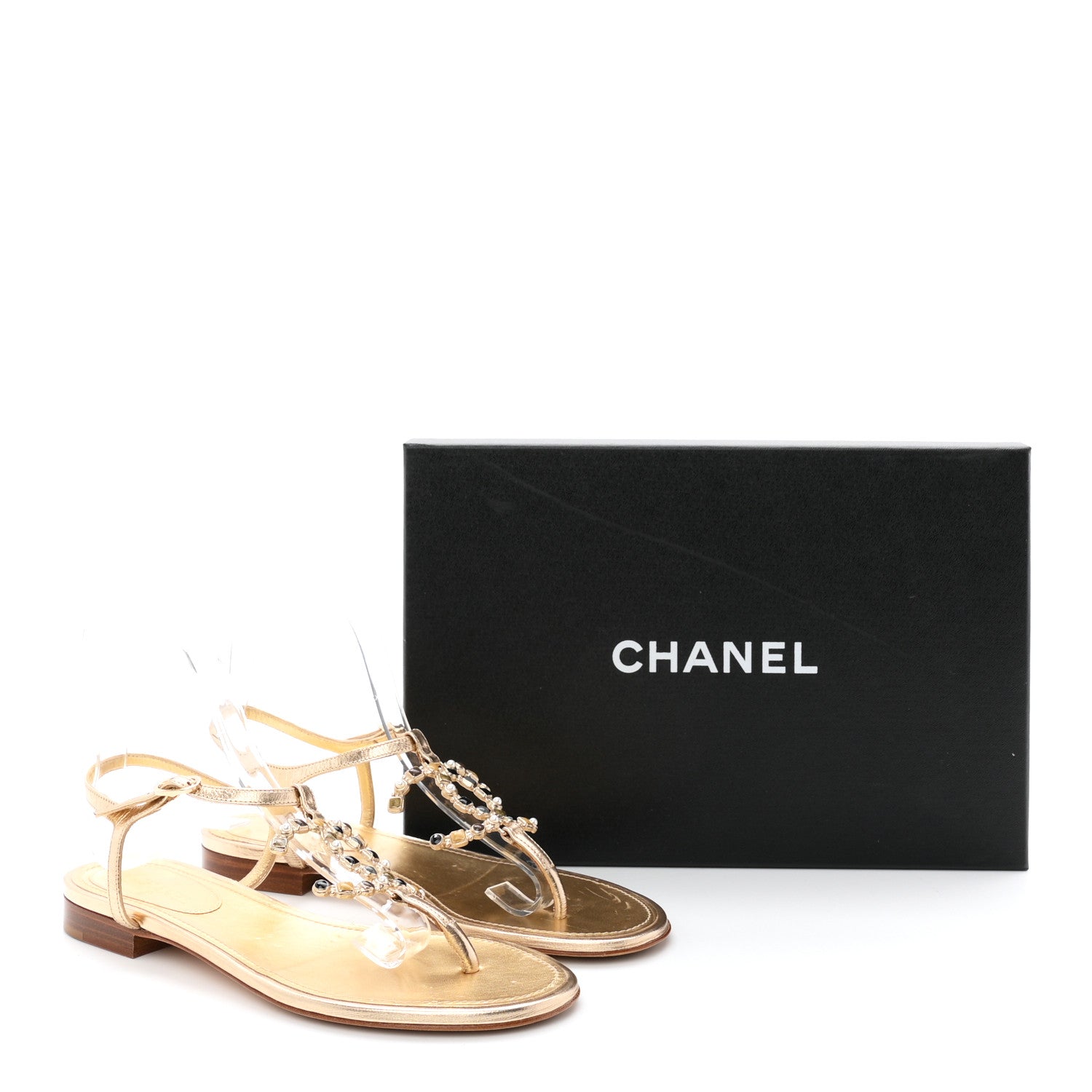 Chanel Metallized Lambskin CC Crystal Thong Sandals 38.5 Gold 9 of 9