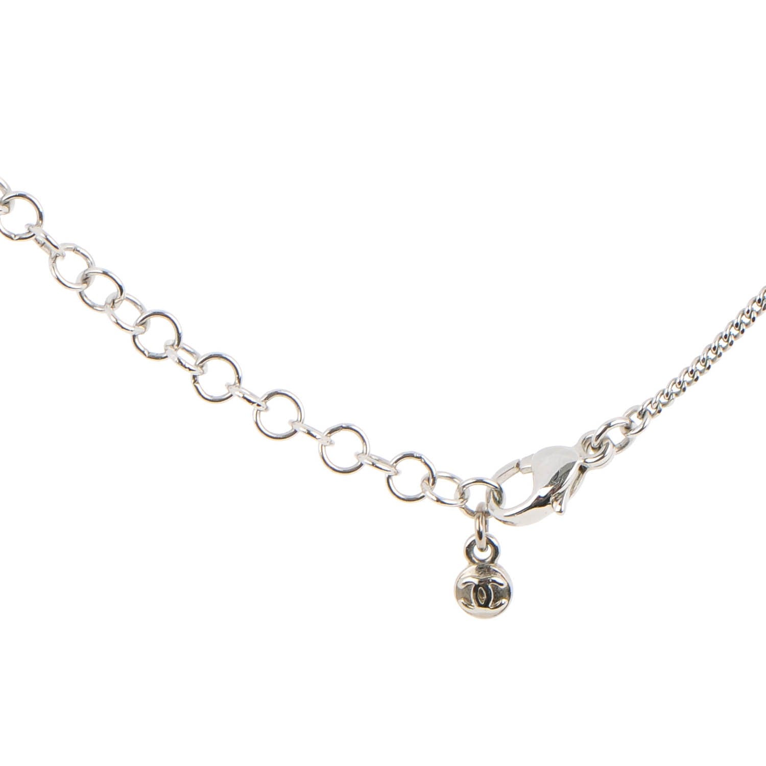 Chanel Crystal CC Pendant Necklace Silver 4 of 6
