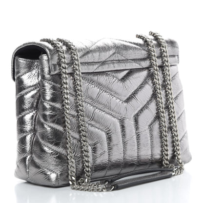 Saint Laurent Metallic Calfskin Y Quilted Monogram Small Loulou Chain Satchel Acciaio 3 of 13