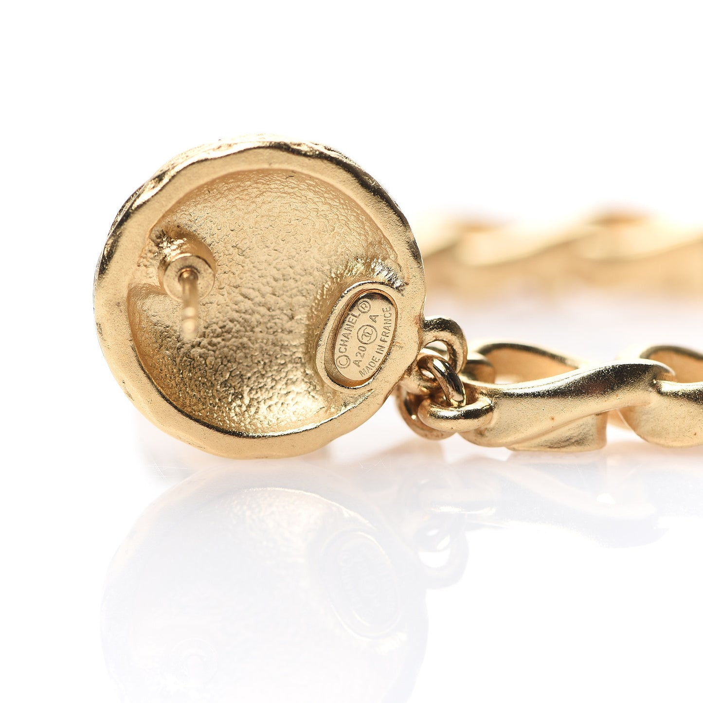 Metal Crystal CC Paris Chain Link Hoop Earrings Gold