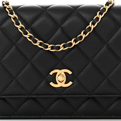 Chanel Lambskin Quilted CC Pearl Crush Wallet on Chain WOC Black 9 of 12