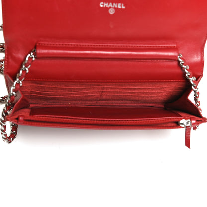Chanel Lambskin Quilted Wallet On Chain WOC Red 5 of 12