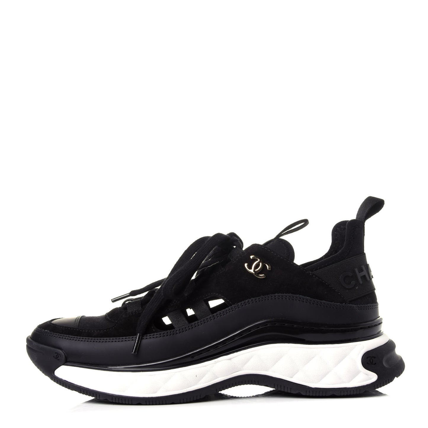 Fabric Calfskin Suede CC Sneakers 38.5 Black
