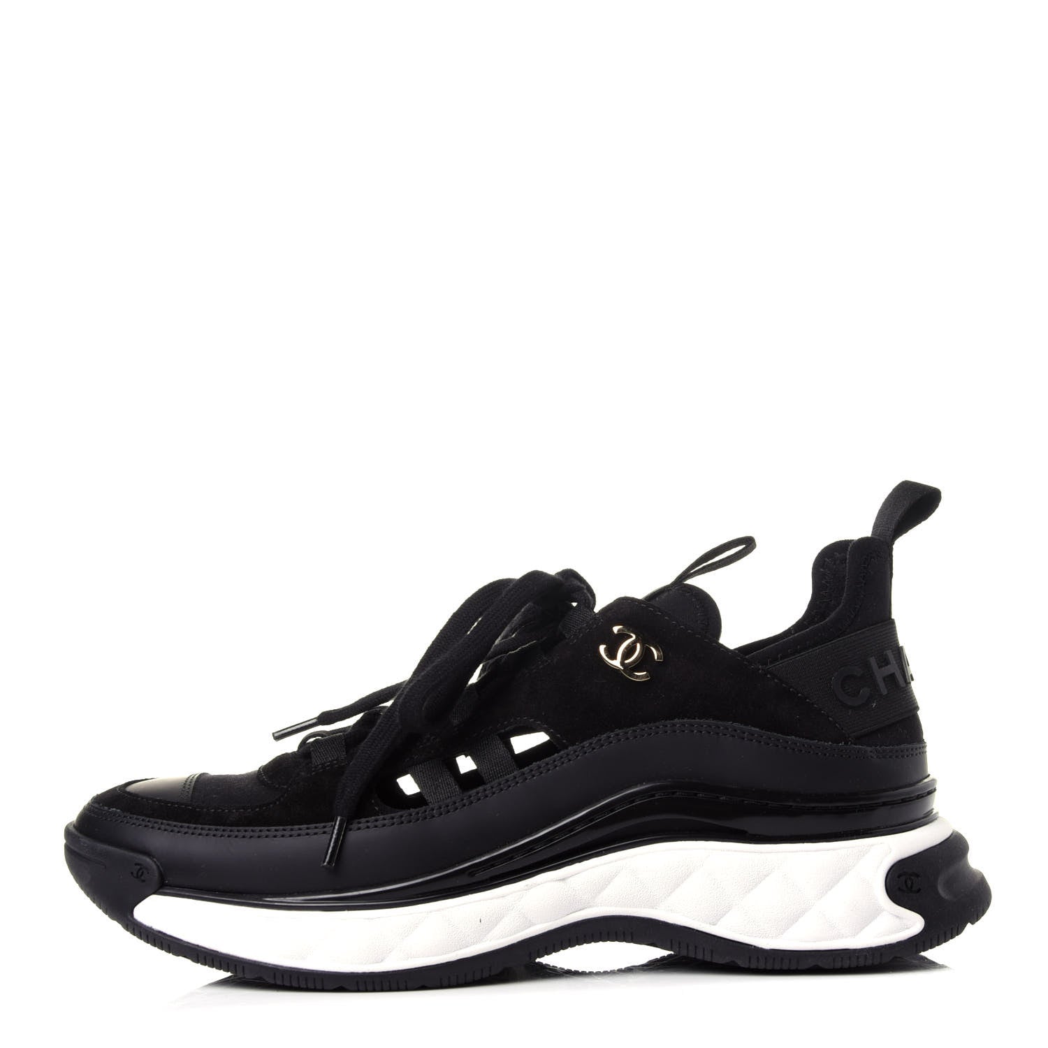 Chanel Fabric Calfskin Suede CC Sneakers 38.5 Black 1 of 11