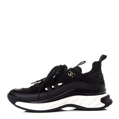 Chanel Fabric Calfskin Suede CC Sneakers 38.5 Black 1 of 11