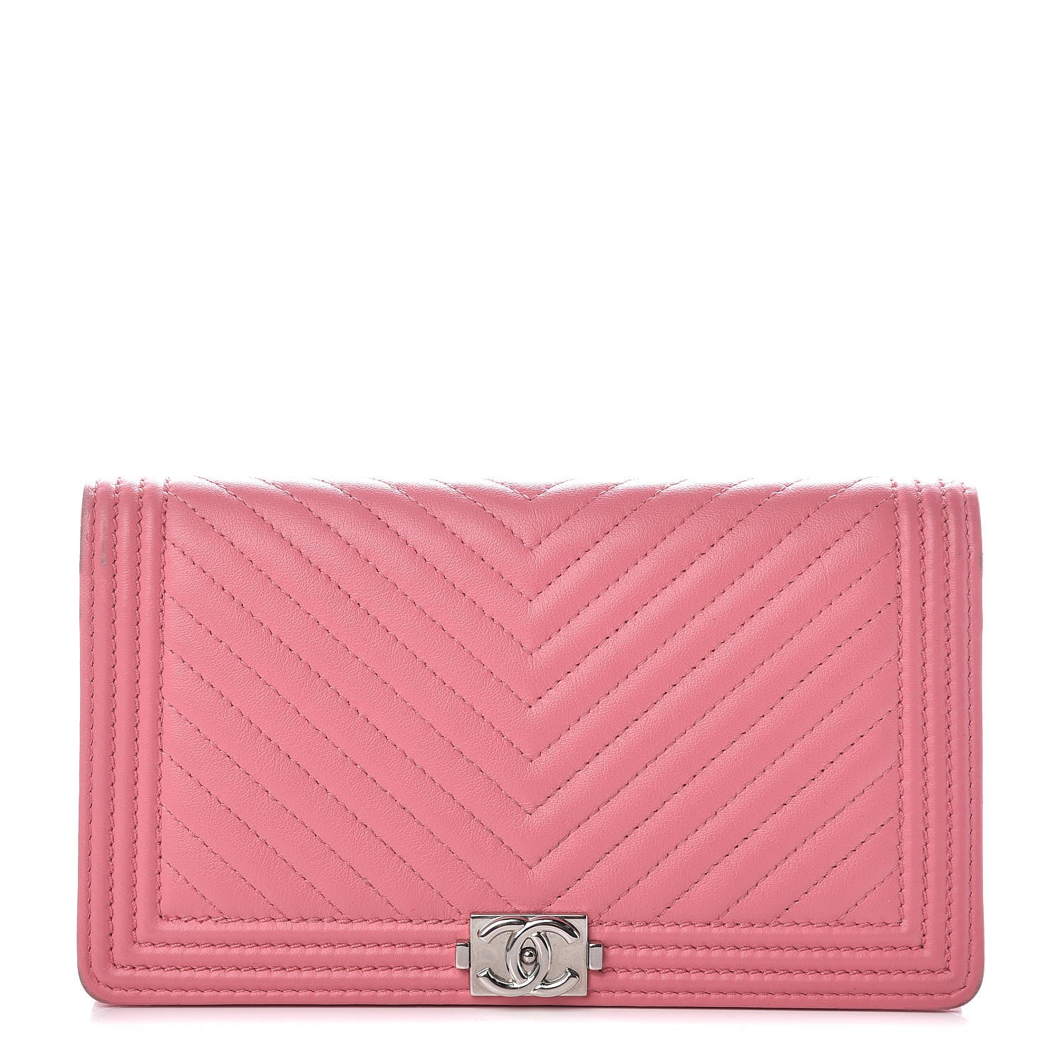 Chanel Calfskin Chevron Quilted Boy Yen Wallet Pink 1 of 15