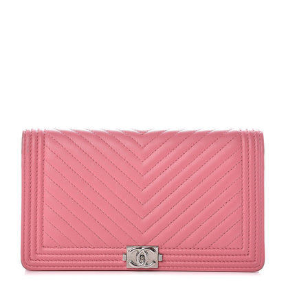 Chanel Calfskin Chevron Quilted Boy Yen Wallet Pink 1 of 15