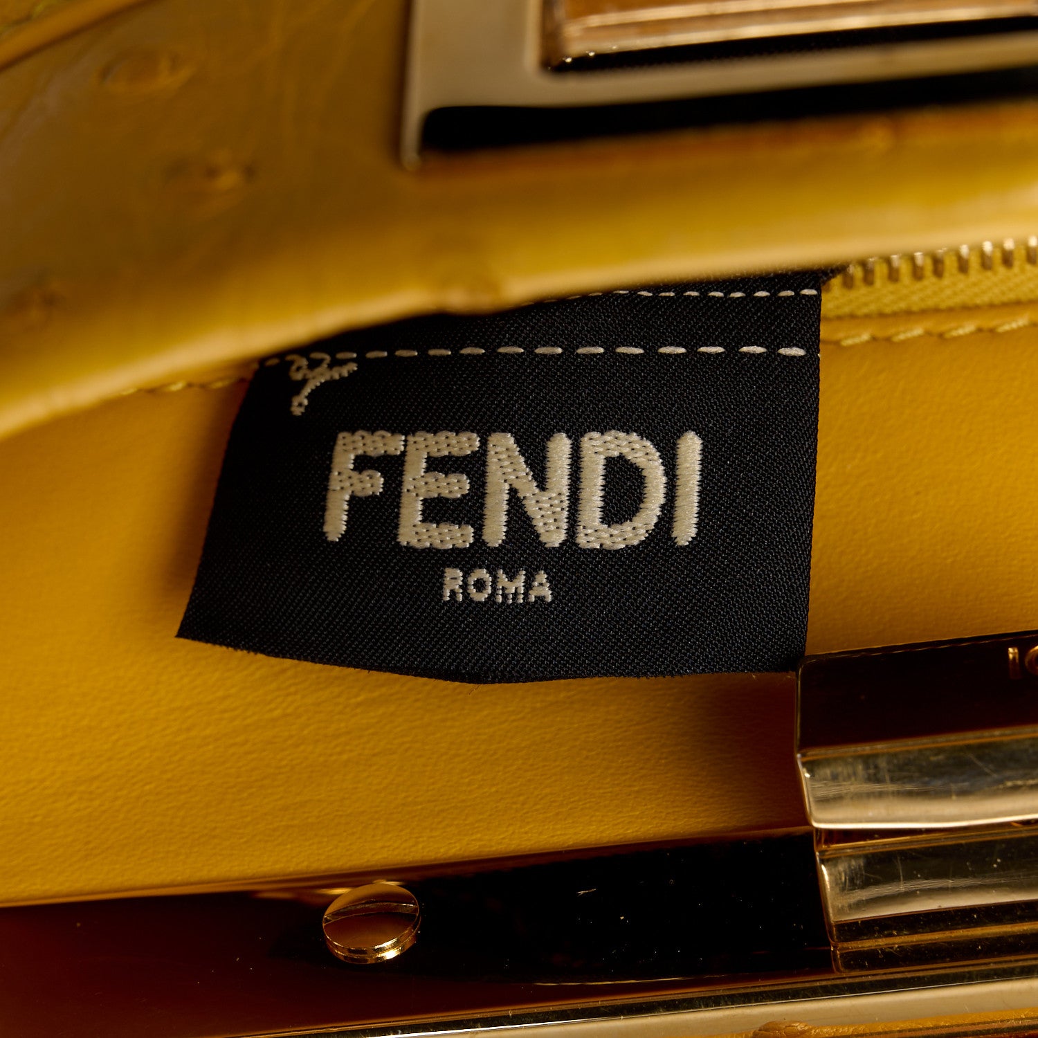 Fendi Ostrich Shiny Nappa Mini Peekaboo Iconic Satchel Sunflower 9 of 14