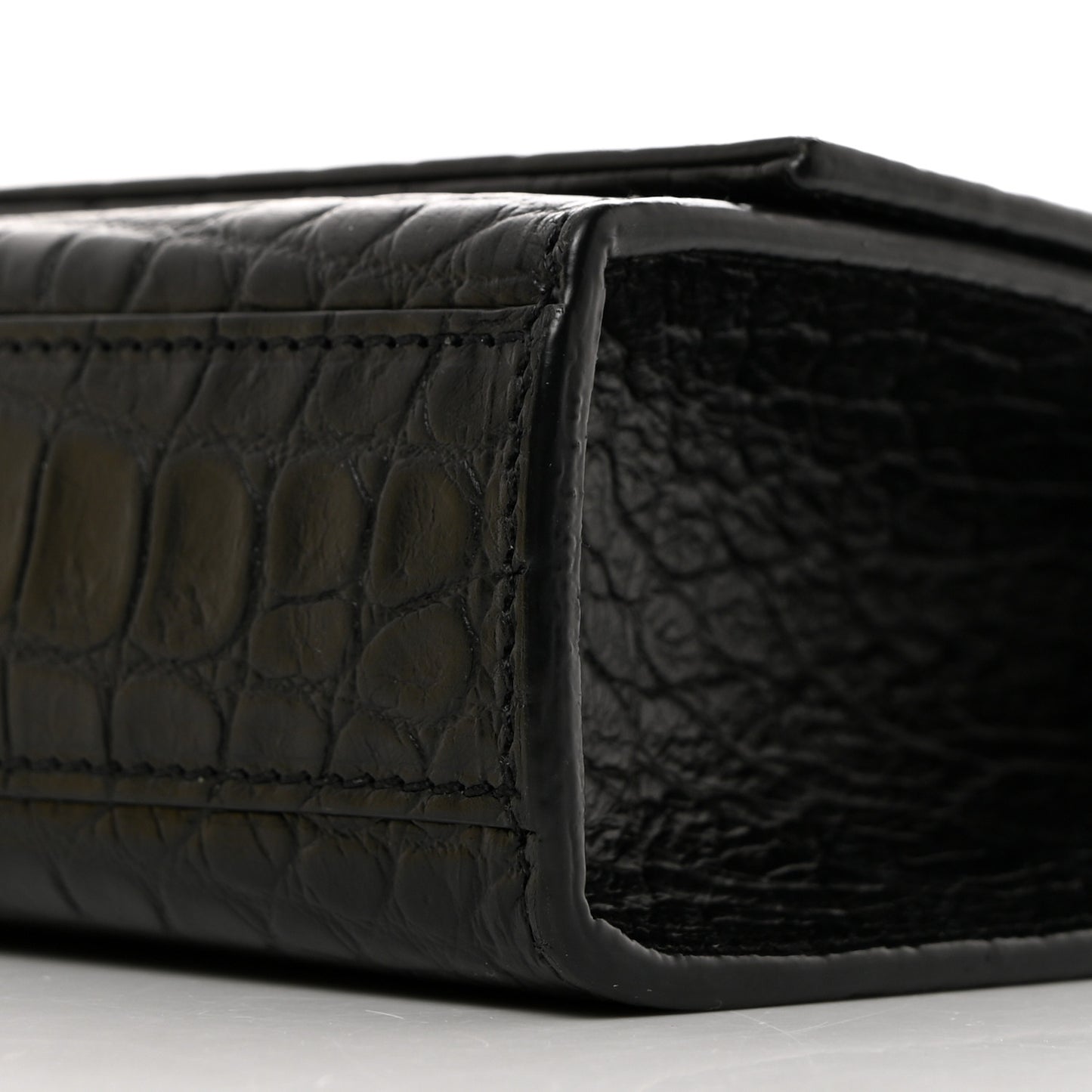Calfskin Crocodile Embossed Medium Classic Monogram Kate Tassel Satchel Black