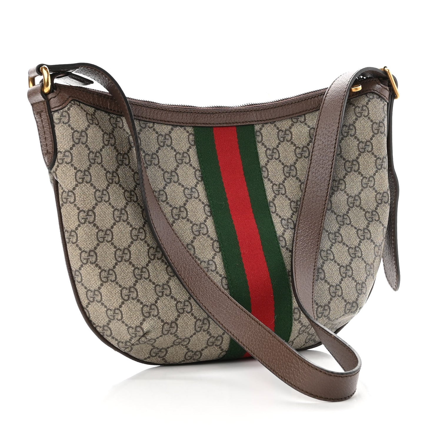 GG Supreme Monogram Web Small Ophidia Half Moon Hobo Brown
