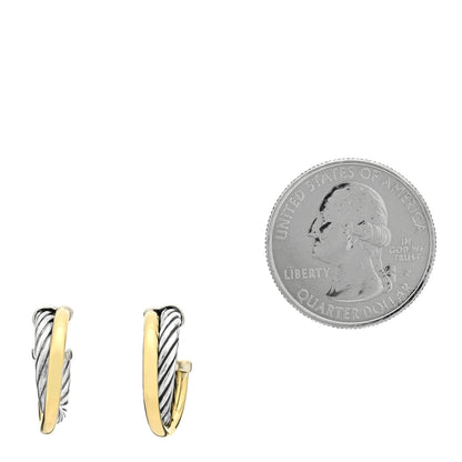 David Yurman Sterling Silver 18K Yellow Gold 17mm Crossover Cable Hoop Earrings 2 of 4