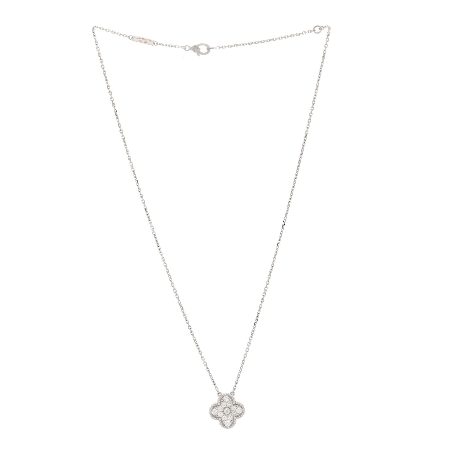 VAN CLEEF & ARPELS 18K White Gold Diamond Vintage Alhambra Pendant Necklace