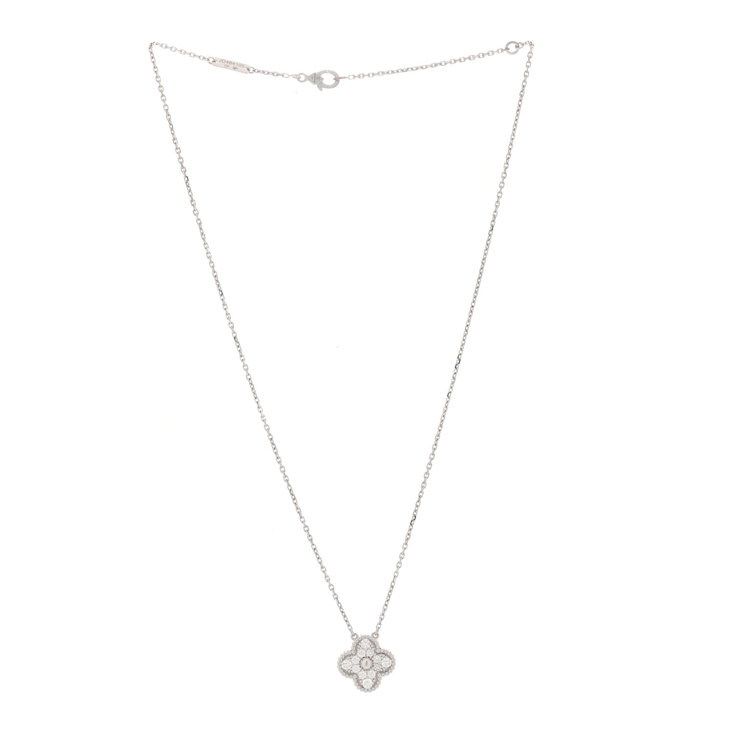 Tiffany VAN CLEEF & ARPELS 18K White Gold Diamond Vintage Alhambra Pendant Necklace 3 of 7