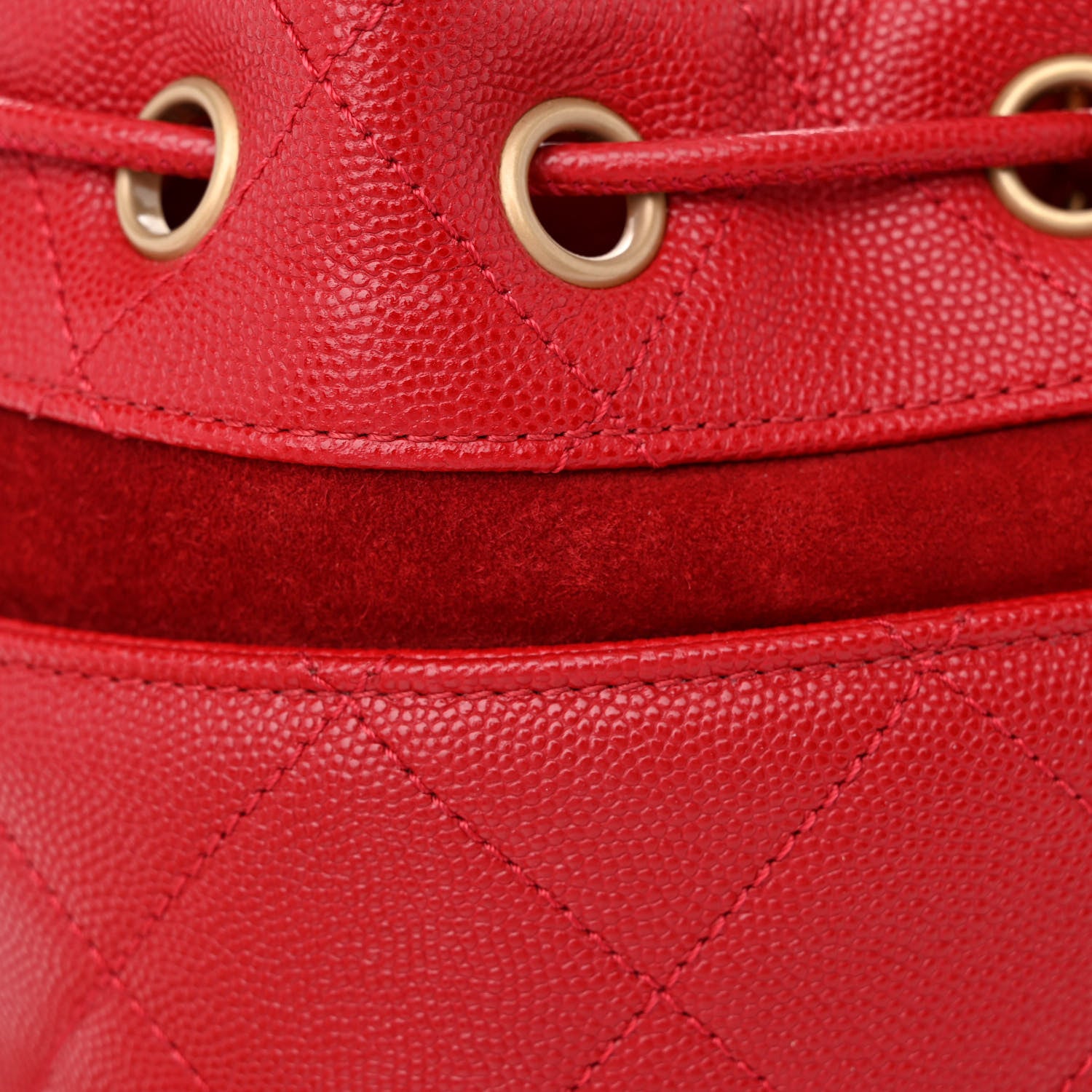 Chanel Caviar Suede Quilted Drawstring Bucket Bag Dark Red 11 of 11