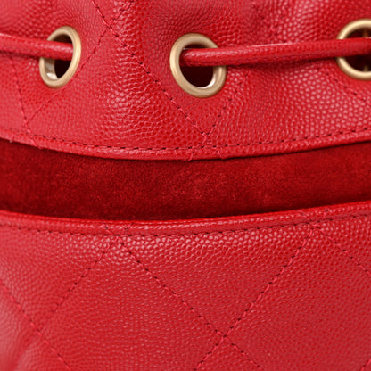 Chanel Caviar Suede Quilted Drawstring Bucket Bag Dark Red 11 of 11
