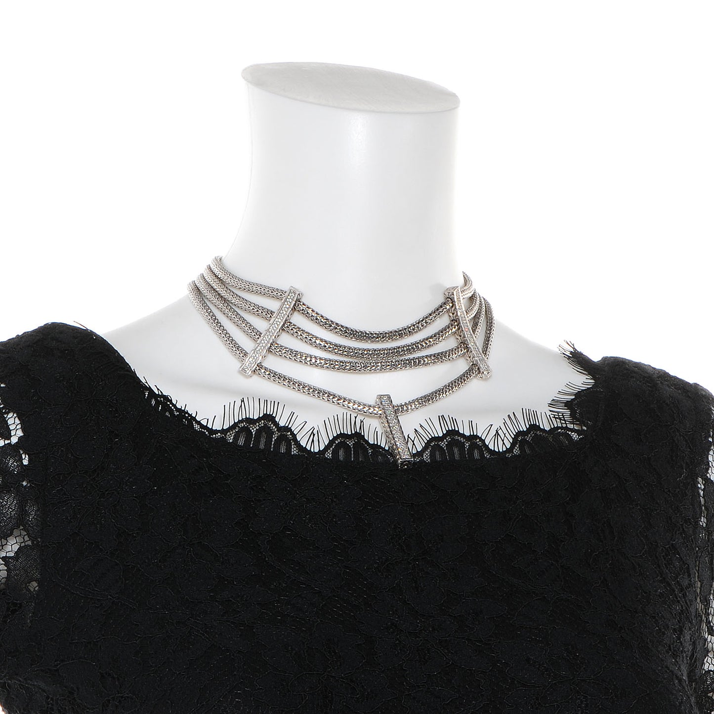 Sterling Silver Pave Diamond Choker Necklace