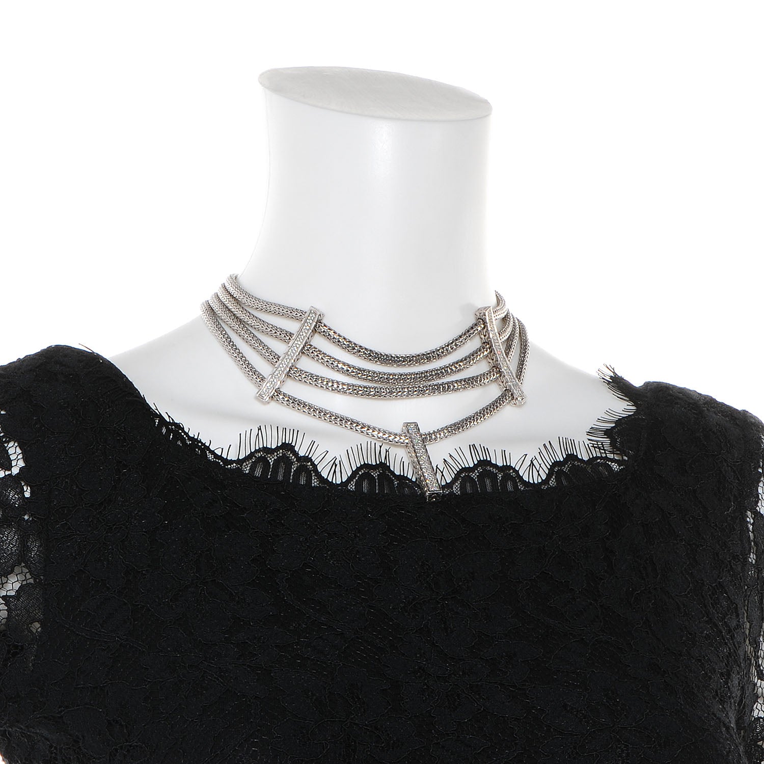 John Hardy Sterling Silver Pave Diamond Choker Necklace 2 of 6
