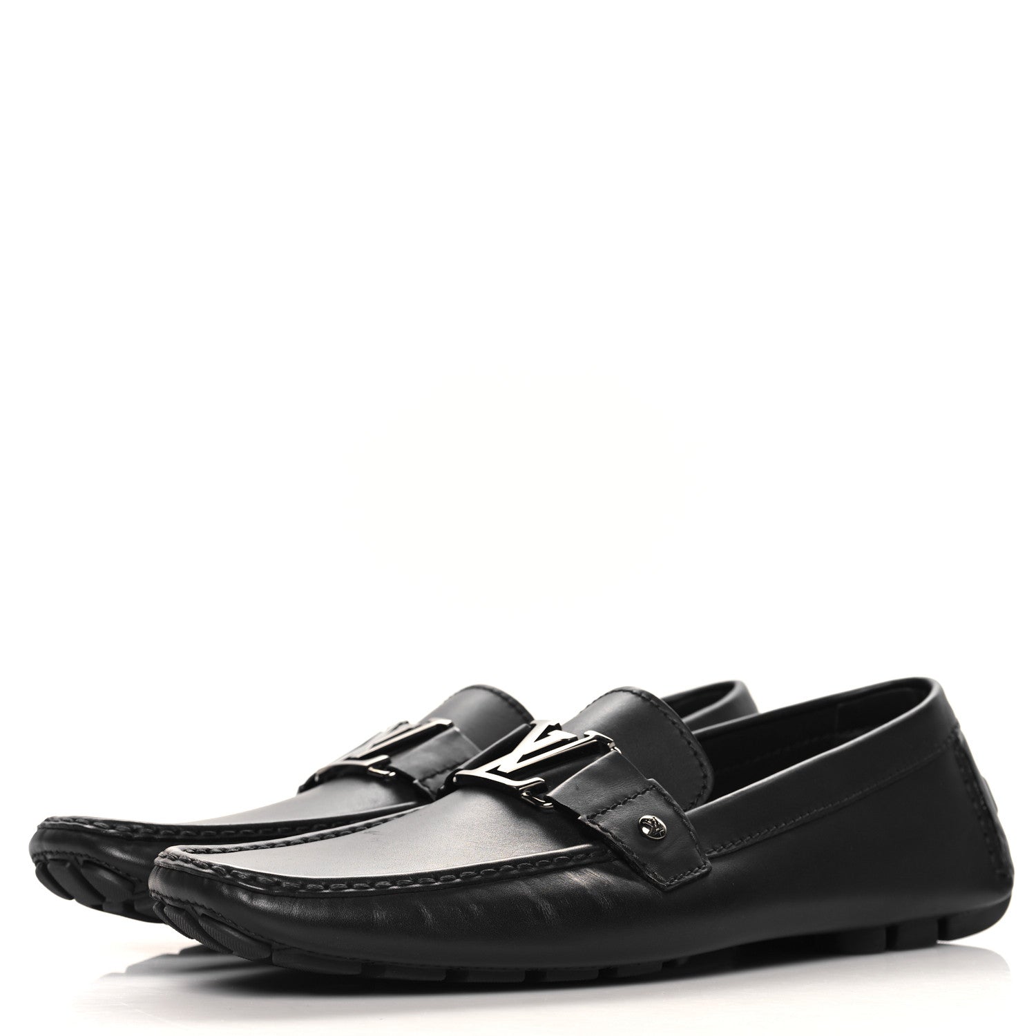 Louis Vuitton Calfskin Mens Monte Carlo Car Shoe Moccasin Loafers 10.5 Black 4 of 9
