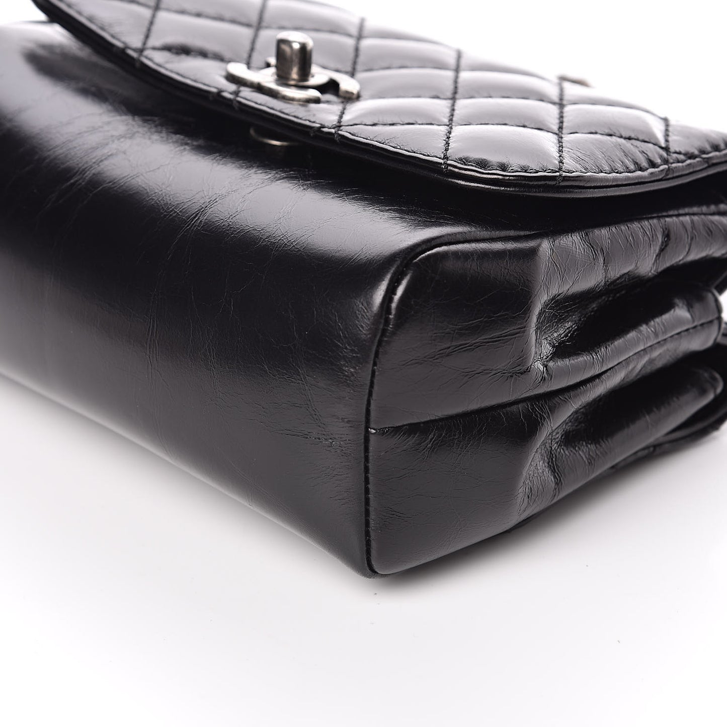 Aged Calfskin Quilted Double Sided Flap Black
