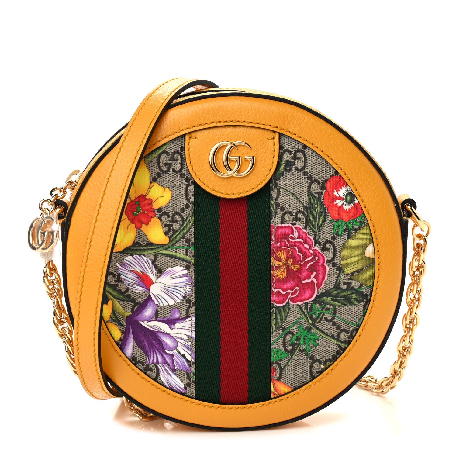 Gucci GG Supreme Monogram Flora Web Mini Ophidia Round Shoulder Bag Beige Multicolor Crop 1 of 9