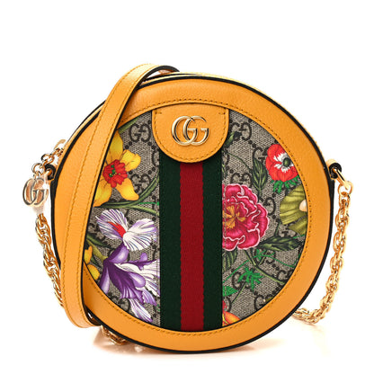 Gucci GG Supreme Monogram Flora Web Mini Ophidia Round Shoulder Bag Beige Multicolor Crop 1 of 9