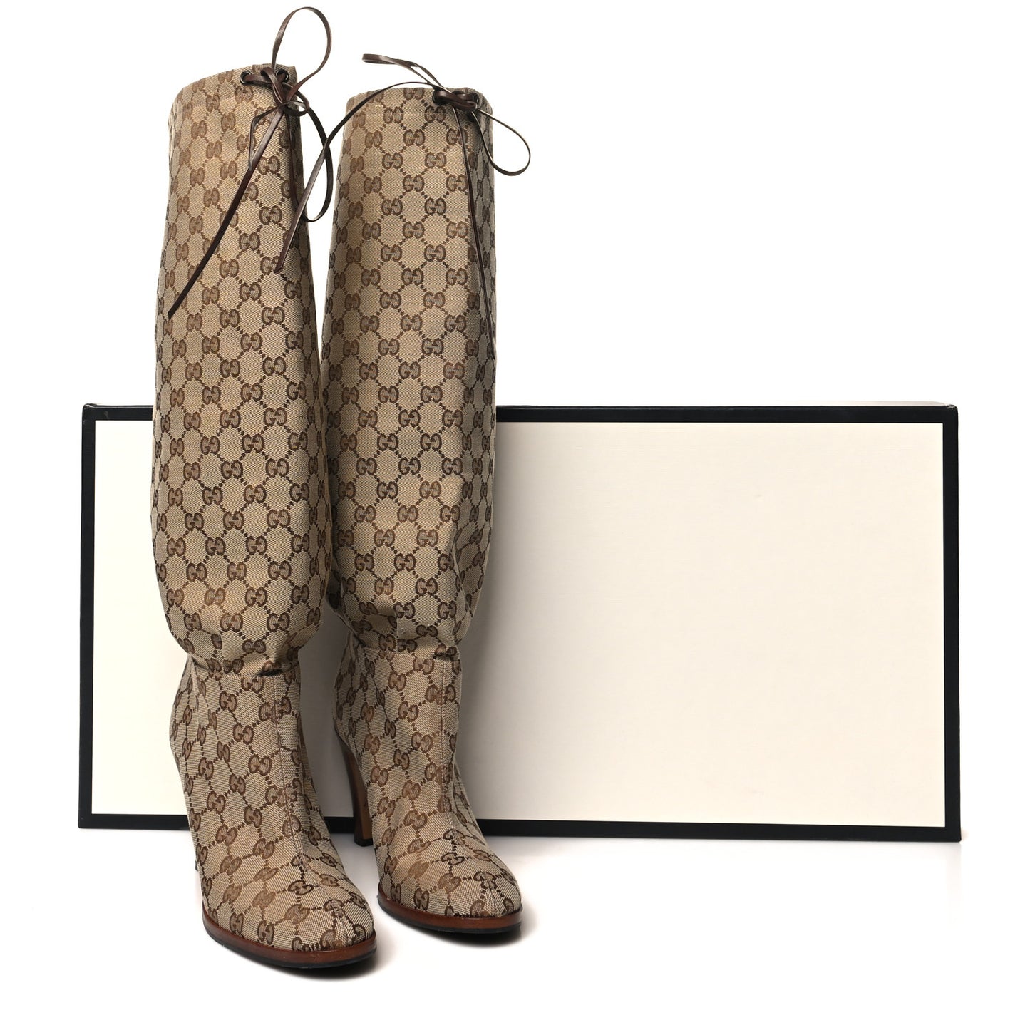 Monogram Malaga Kid Lisa Mid Heel Boots 40 Beige Ebony