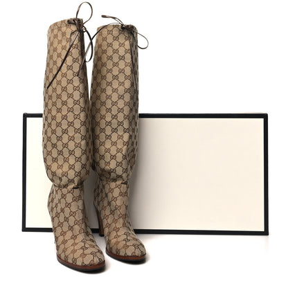 Gucci Monogram Malaga Kid Lisa Mid Heel Boots 40 Beige Ebony 9 of 9