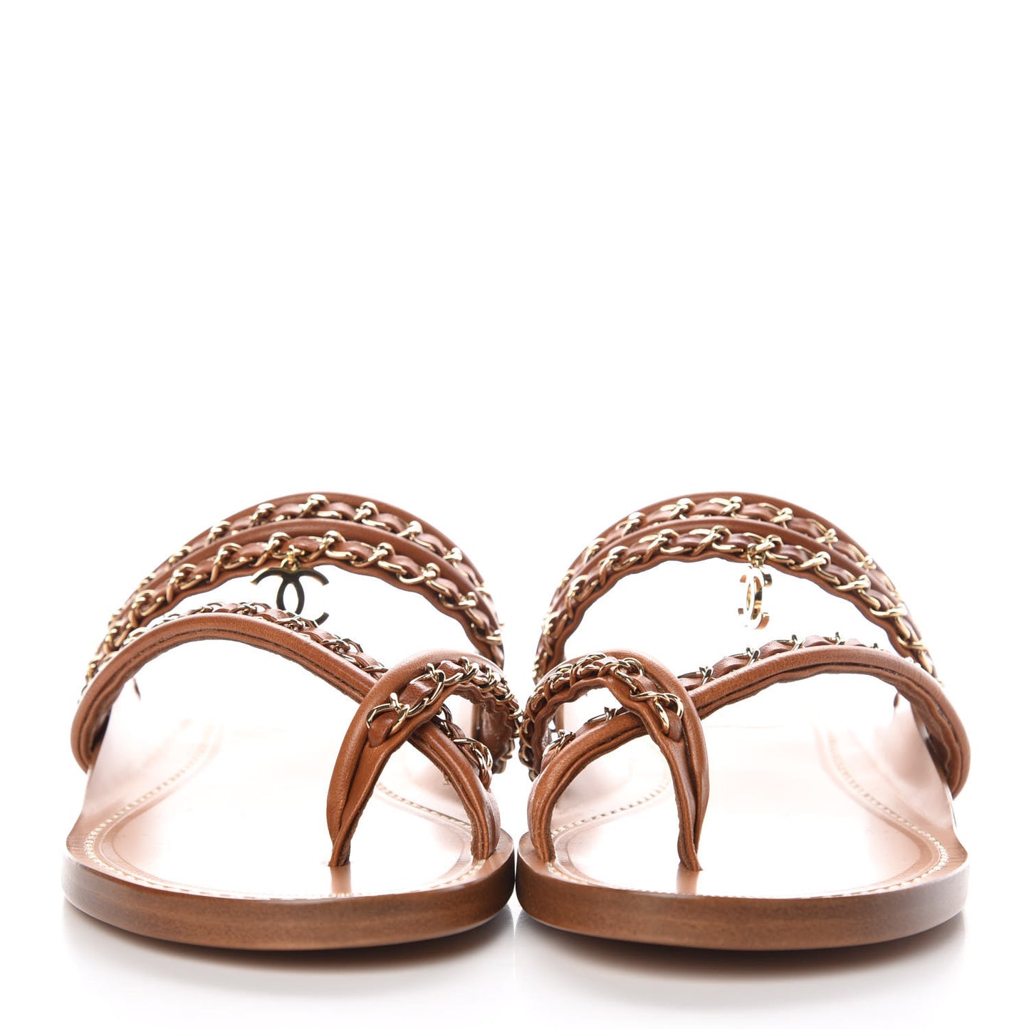 Calfskin Chain CC Flat Sandals 41 Beige
