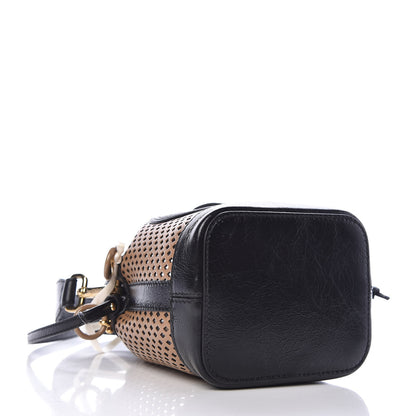 Fendi Vitello Liberty Glossy Lambskin F is Fendi Perforated Mini Mon Tresor Bucket Bag Sand Mimosa Black 4 of 9