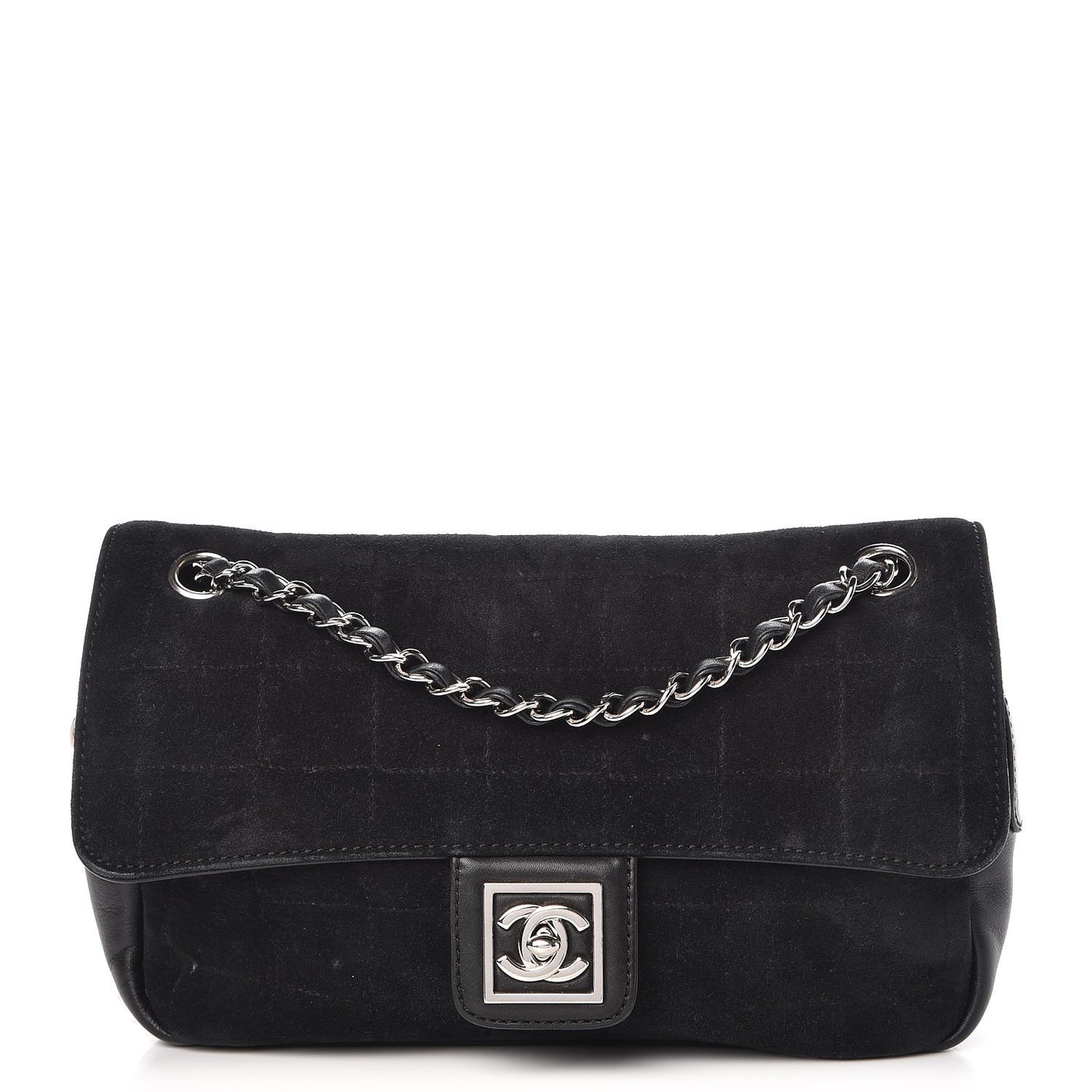 Suede Lambskin Square Stitched CC Flap Bag Black