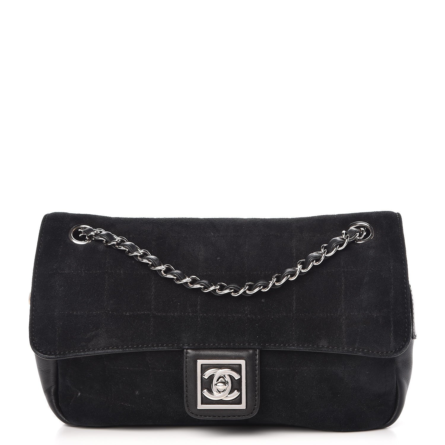 Chanel Suede Lambskin Square Stitched CC Flap Bag Black 1 of 13