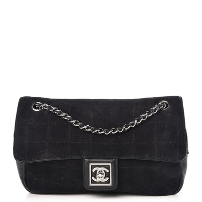 Chanel Suede Lambskin Square Stitched CC Flap Bag Black 1 of 13