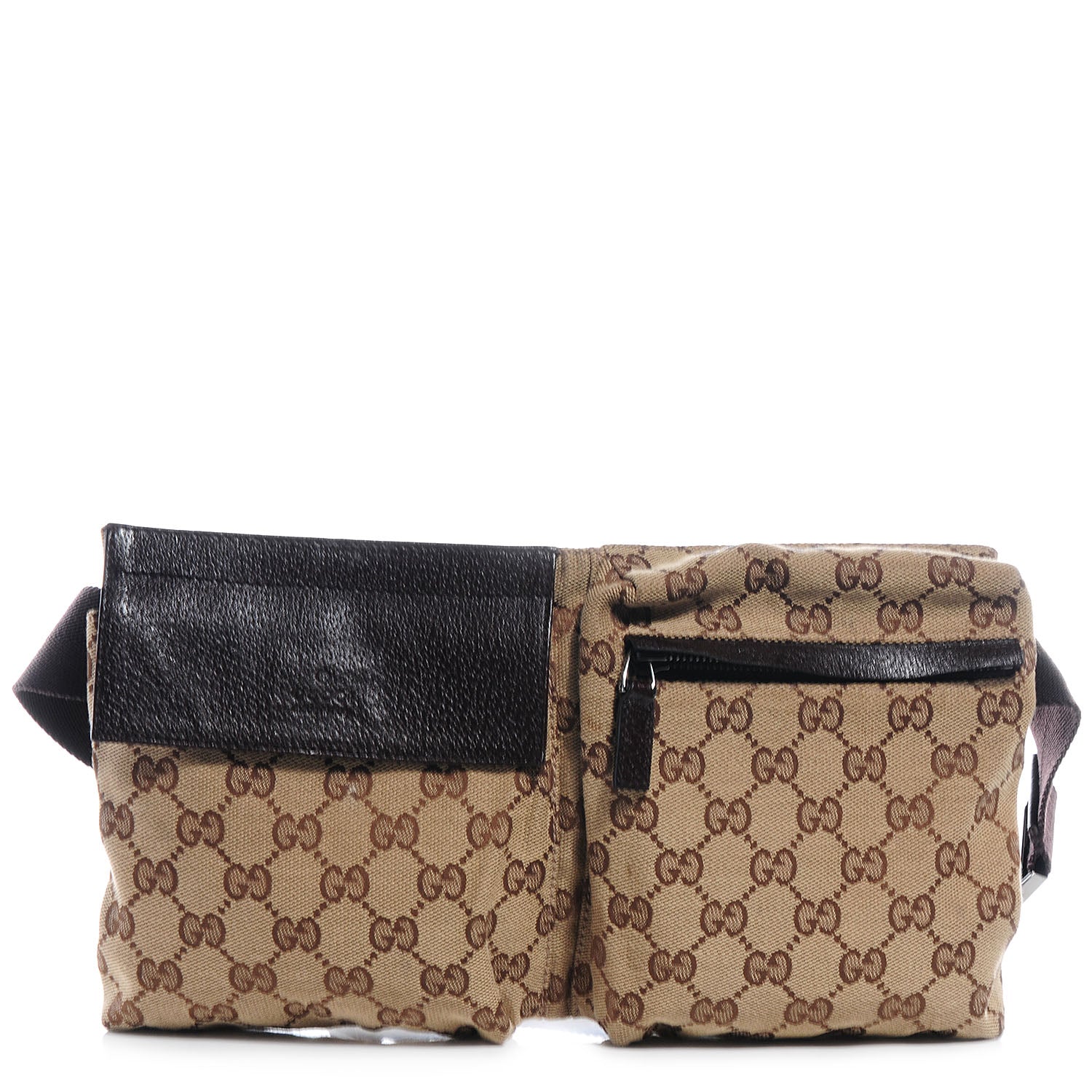 Gucci GG Monogram Web Double Pocket Belt Bag Dark Brown 1 of 8
