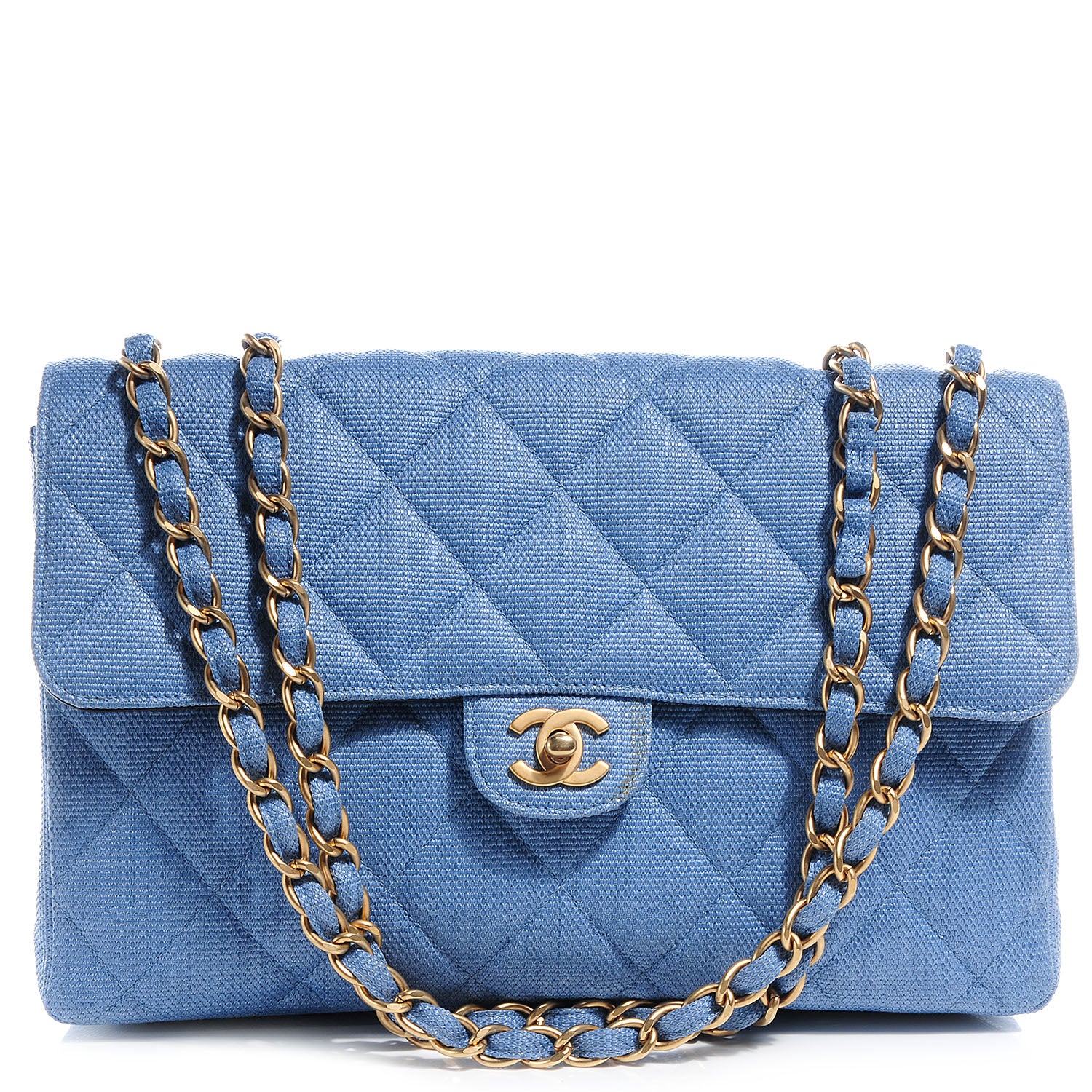 Chanel Quilted Coated Canvas Jumbo Single Flap Blue 1 of 8