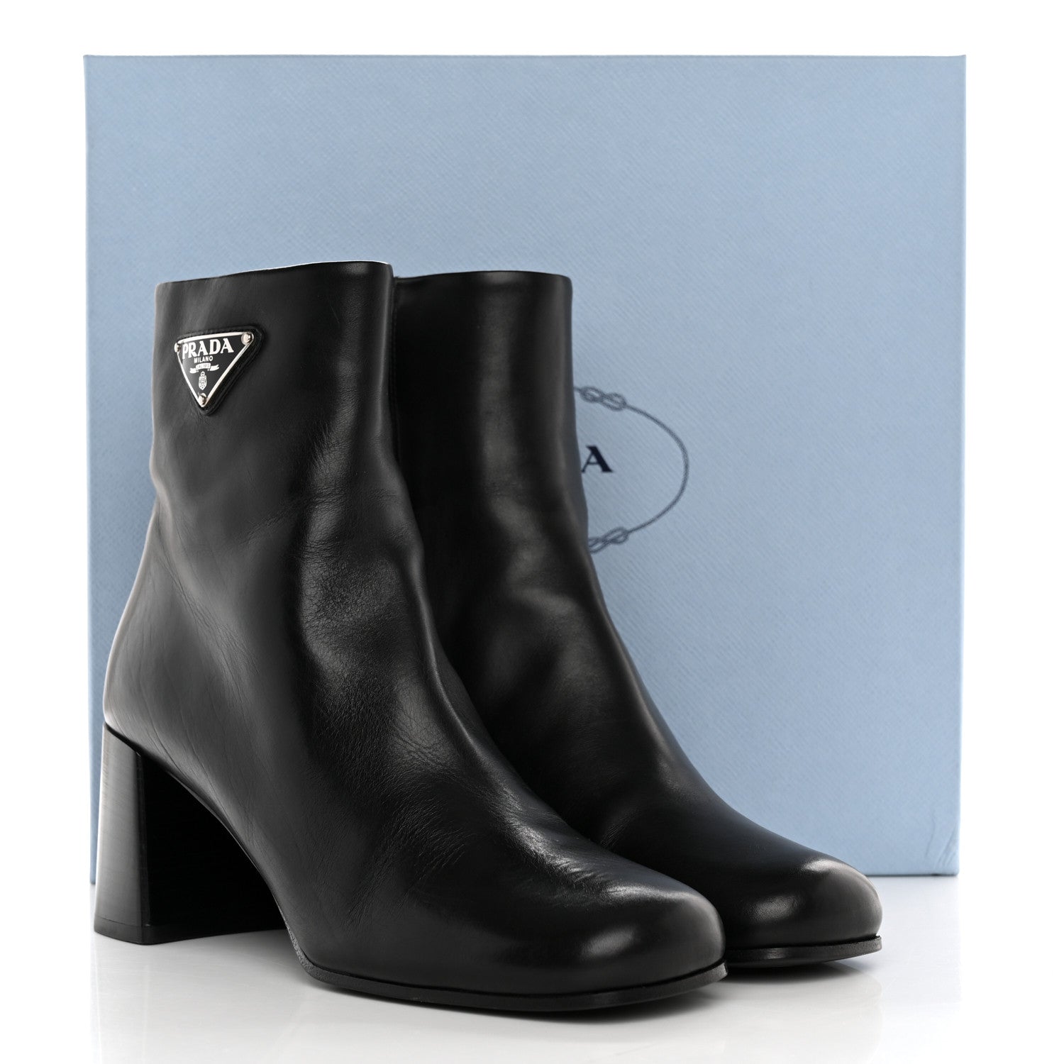 Prada Vitello Metal Triangle Logo Zip 65mm Boots 40 Black 10 of 10