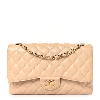 Chanel Caviar Quilted Jumbo Double Flap Light Beige 1 of 10
