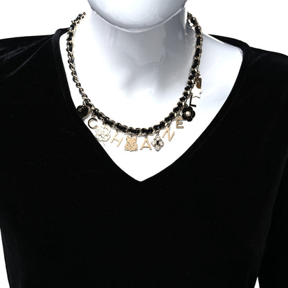 Chanel Lambskin Crystal CC Logo Charming Necklace Gold Black 2 of 5