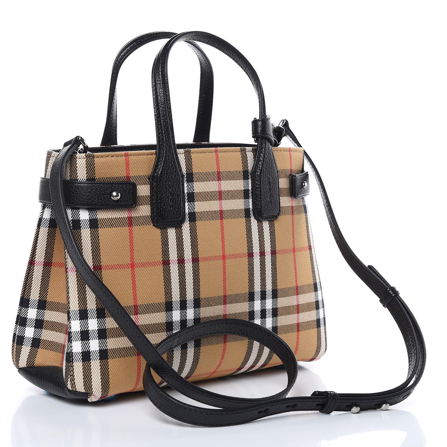 Burberry Goatskin Vintage Check Small Banner Tote Black 3 of 9
