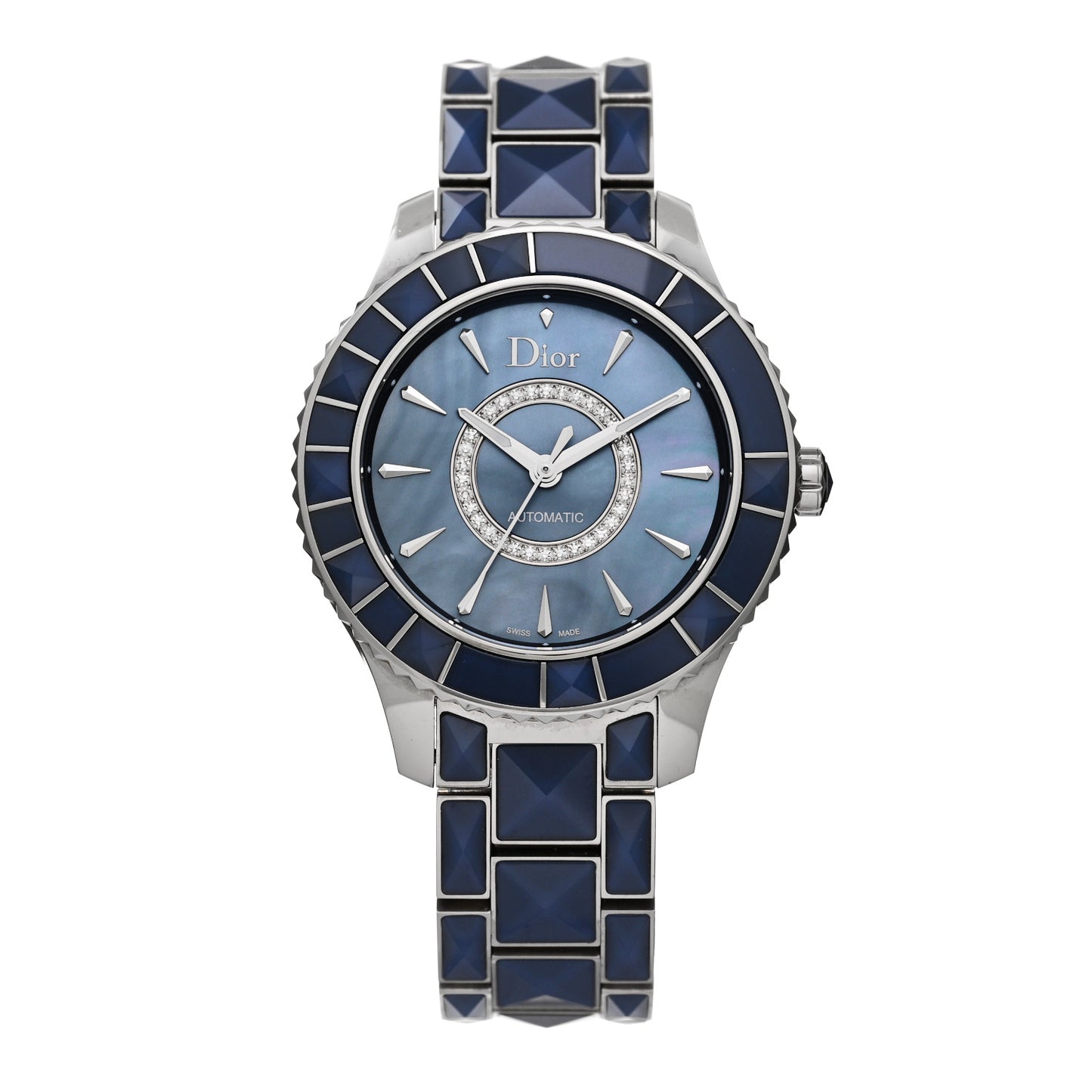 Stainless Steel Diamond Blue Mother of Pearl 38mm Christal Automatic Watch