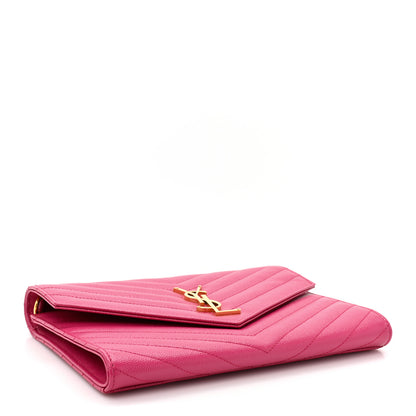 Saint Laurent Grain De Poudre Matelasse Chevron Monogram Envelope Clutch Fuchsia 4 of 10